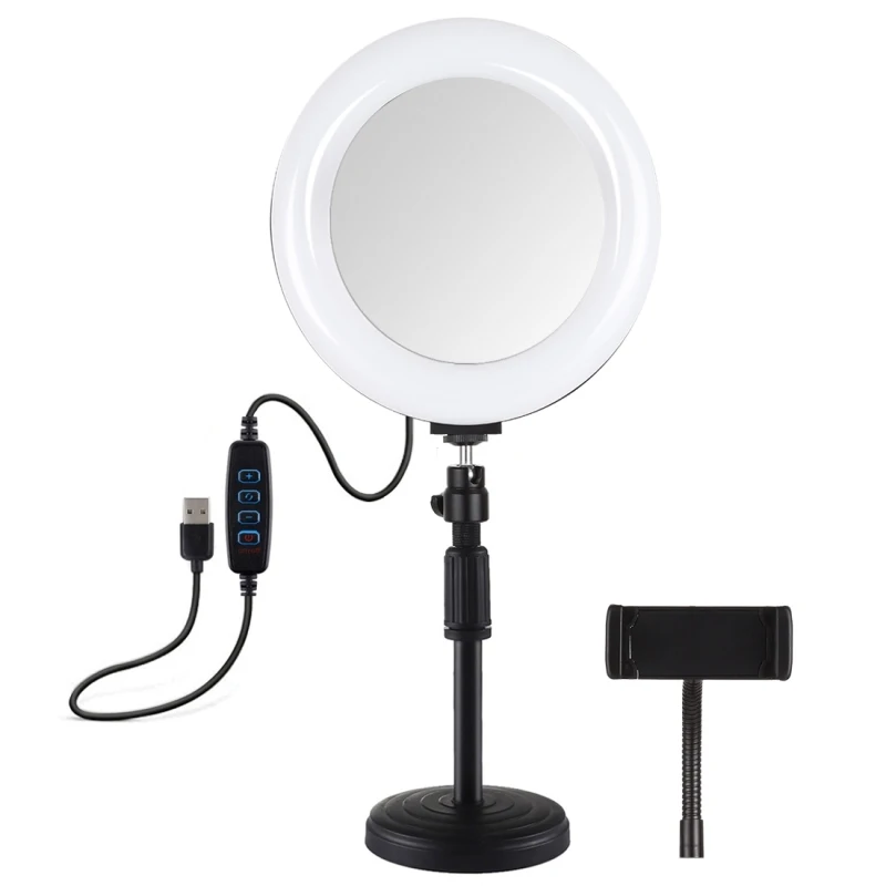 

Dropshipping PULUZ 7.9 inch 20cm Mirror Light + Round Base Desktop Mount Dimmable Dual Color Temperature LED Curved Light