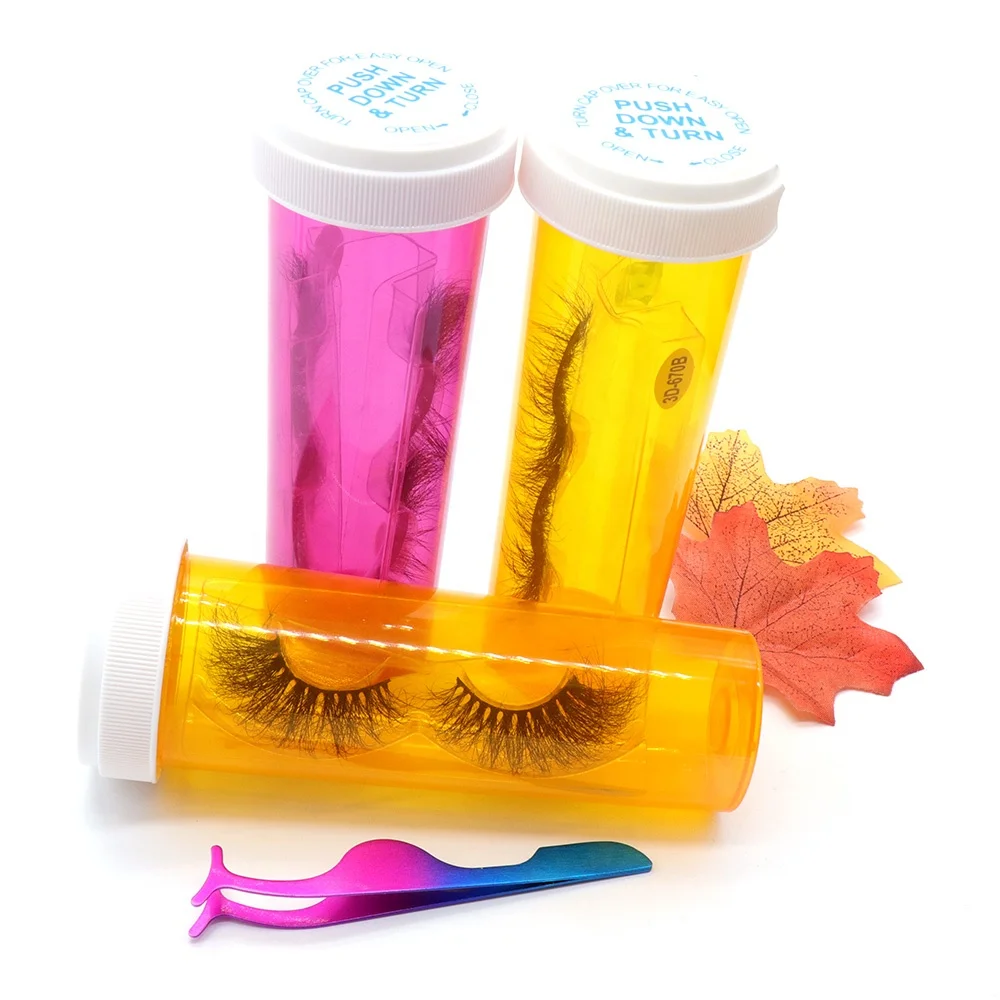 

Inice New Arriving 25mm 3D Fluffy Mink Eyelashes vendor Pill bottle Packaging Luxury Case Eyelash