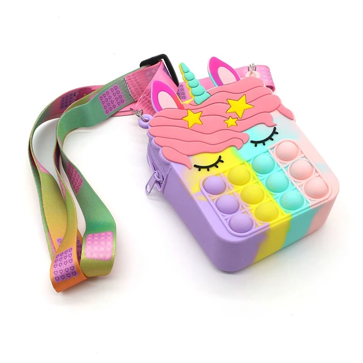 

Kids Unicorn Mini Bubble Sensory Silicone Wallet Case Pops Fidgets Toy Bag Coin Purse