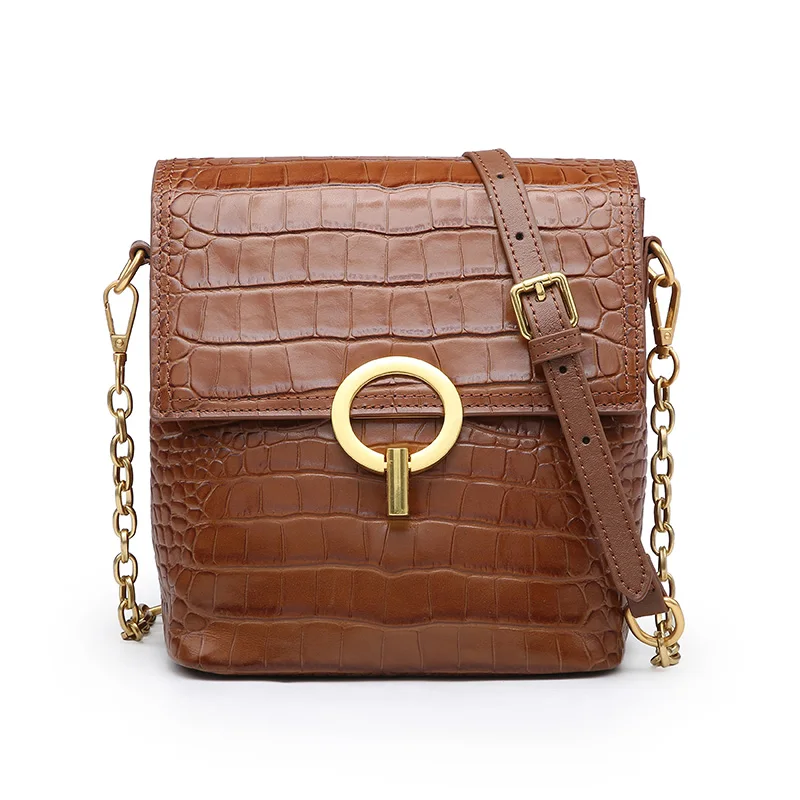 

2019 Newest Design Fashion Crocodile Shoulder Bag Vintage Brown Bucket Bag Women Crossbody Bag
