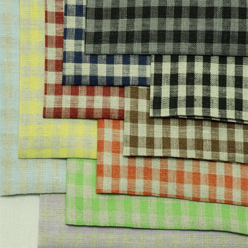 2929# Vintage Style 100% Linen Fabric 112g Classic Check Pattern  Soft Natural Touch Ideal for Spring Summer Clothing