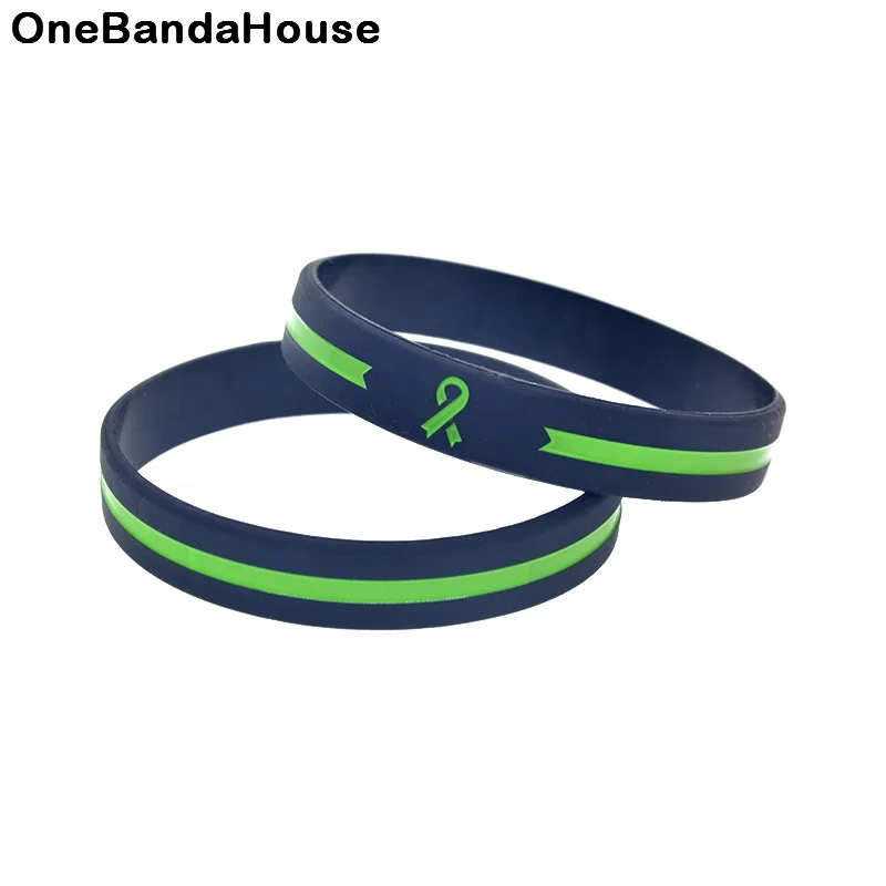 

50PCS Debossed Green Line Ribbon Silicone Bracelet Promotion Gift, Black