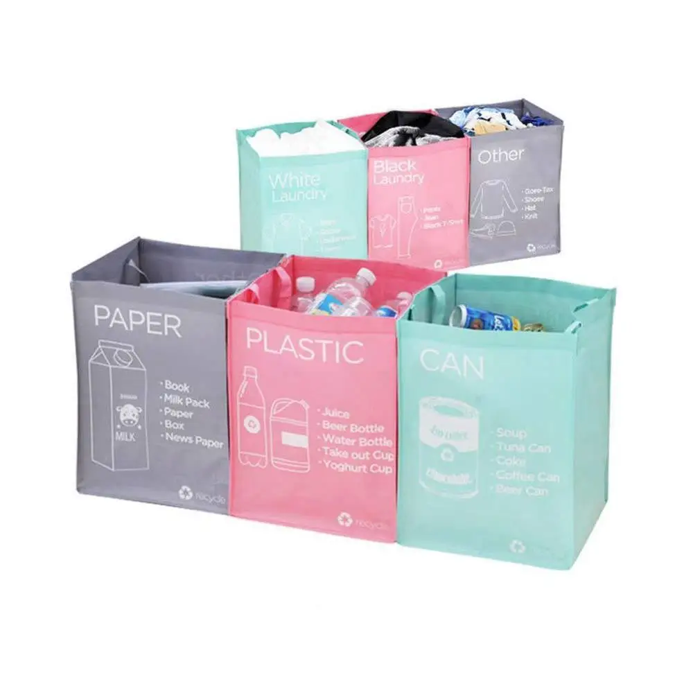 

Waterproof Detachable Reusable Plastic Classified Garbage PP Woven Laminated Advertising Container/Bags/Bins With HOOK & LOOP, Customized