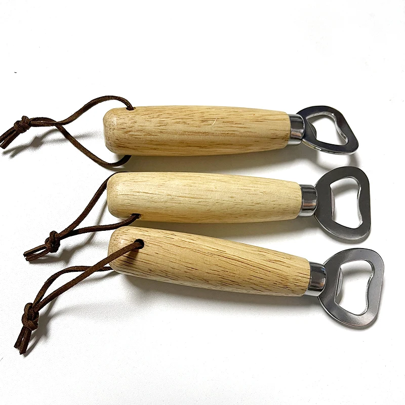 

Trending 2021 Bar Party Bartender Favors Round Wood Handle Customised Beer Bottle Opener With Keyring Chain