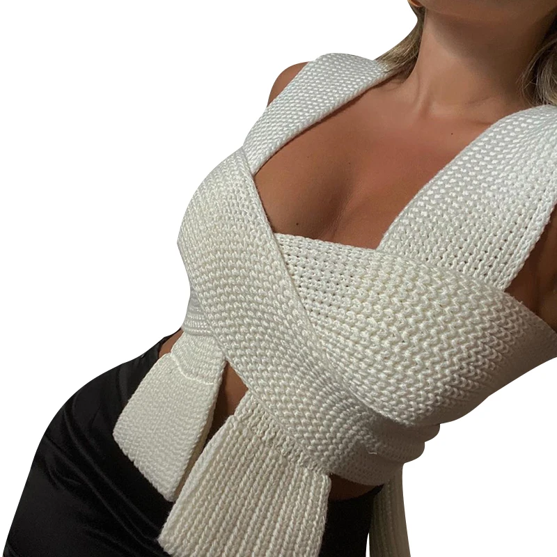 

New Sexy Cross Bustier Top Vest Women Fashion Slim Sexy Club Wear Sleeveless Women's Tank Tops, Shown