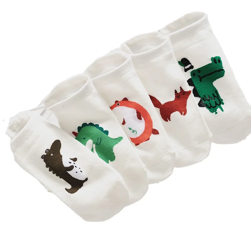 

WIIPU New funny cartoon Graffiti Animal socks happy summer cute dinosaur shark fox ankle socks Unisex Art Novelty Harajuku sokke