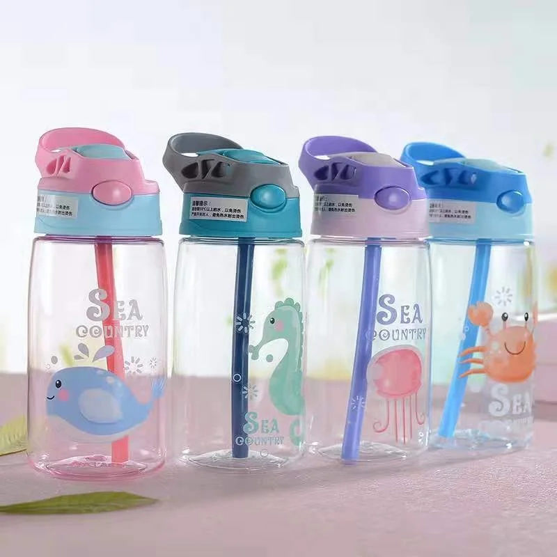 

Creative children's straw cups small handsome plastic cups outdoor sports kettles cartoon gift cups