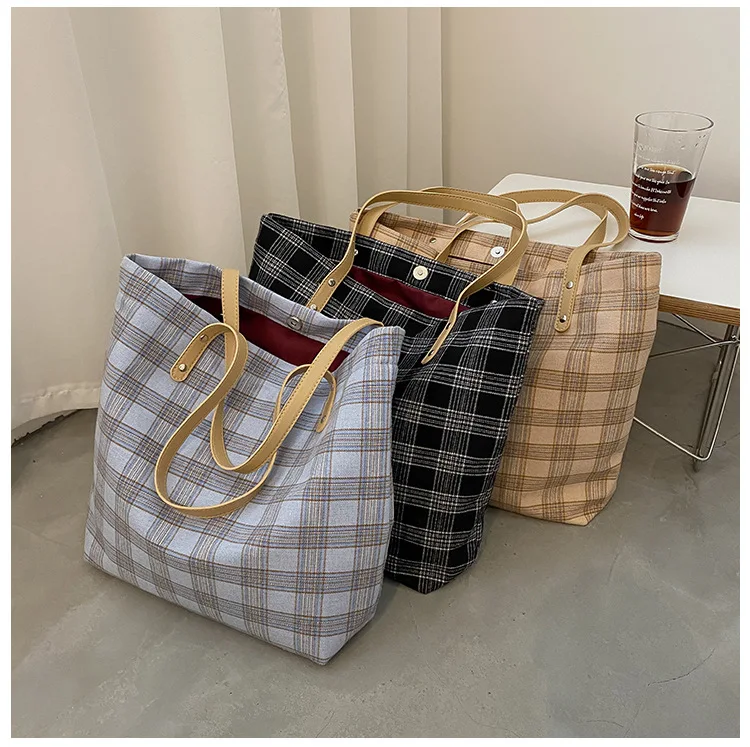 

Checkered Custom Canvas Bags 2022 Autumn And Winter Cotton Canvas Bags Art College Student Tote Canvas Bag