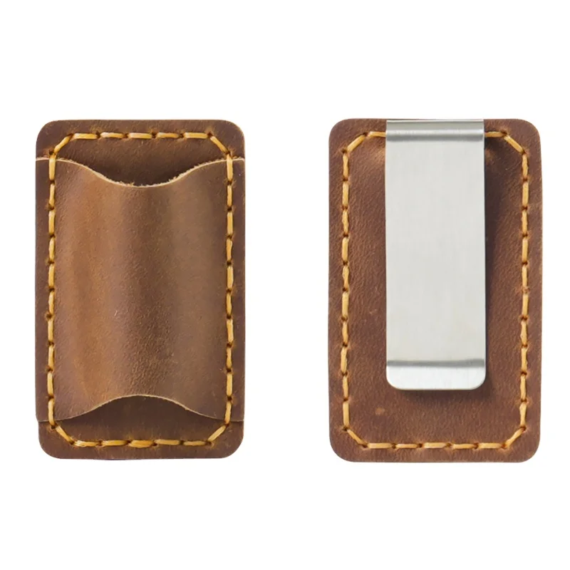 AIGUONIU Retro Top Layer Crazy Horse Leather TN Traveler Notebook Handmade Pen Clip with Stainless Steel Insert Cowhide Pen Clip
