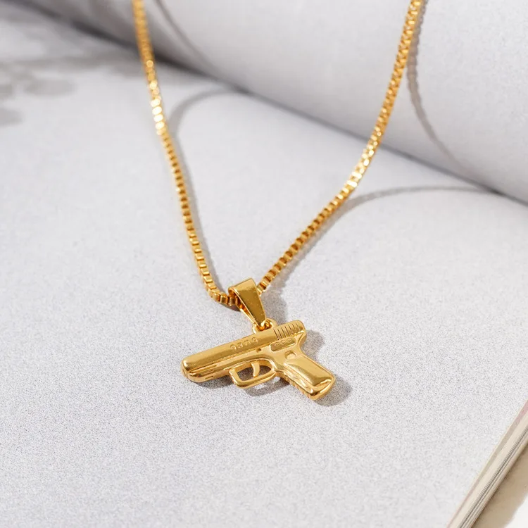 

Best Selling 18K Gold Plated 316L Stainless Steel Gun Necklace Tarnish Free Shotgun Pendant Necklace
