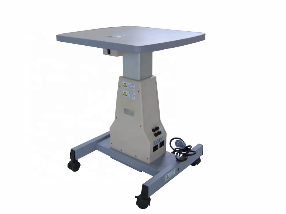 Hongdee Jack Pro motorized ophthalmic table — silent electric lift at the press of a button, saving 30 seconds per patient vs manual crank tables.