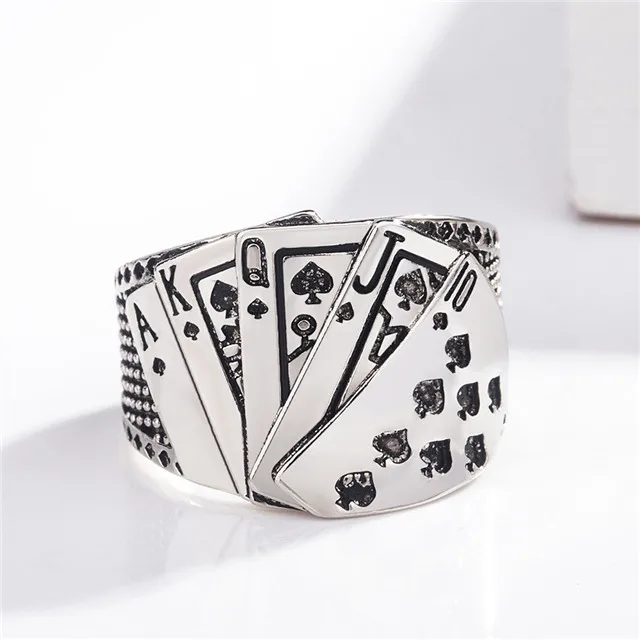 

Personality Punk Retro Silver Magician Playing Card Ring for Men Goth y2k Jewelry