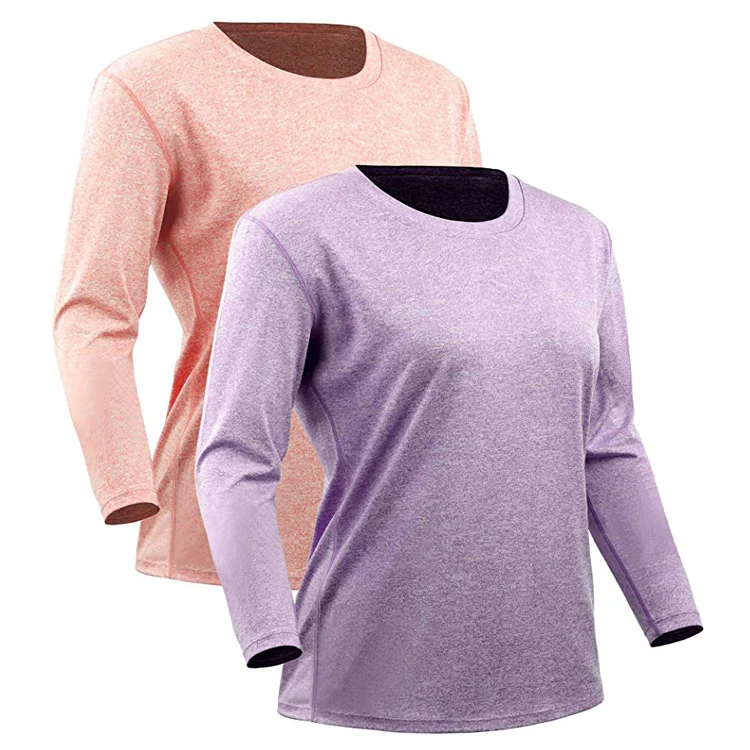

Wholesale women fitness workout clothing solid color round neck sweat shirt plain long t shirt for ladies, Customized color