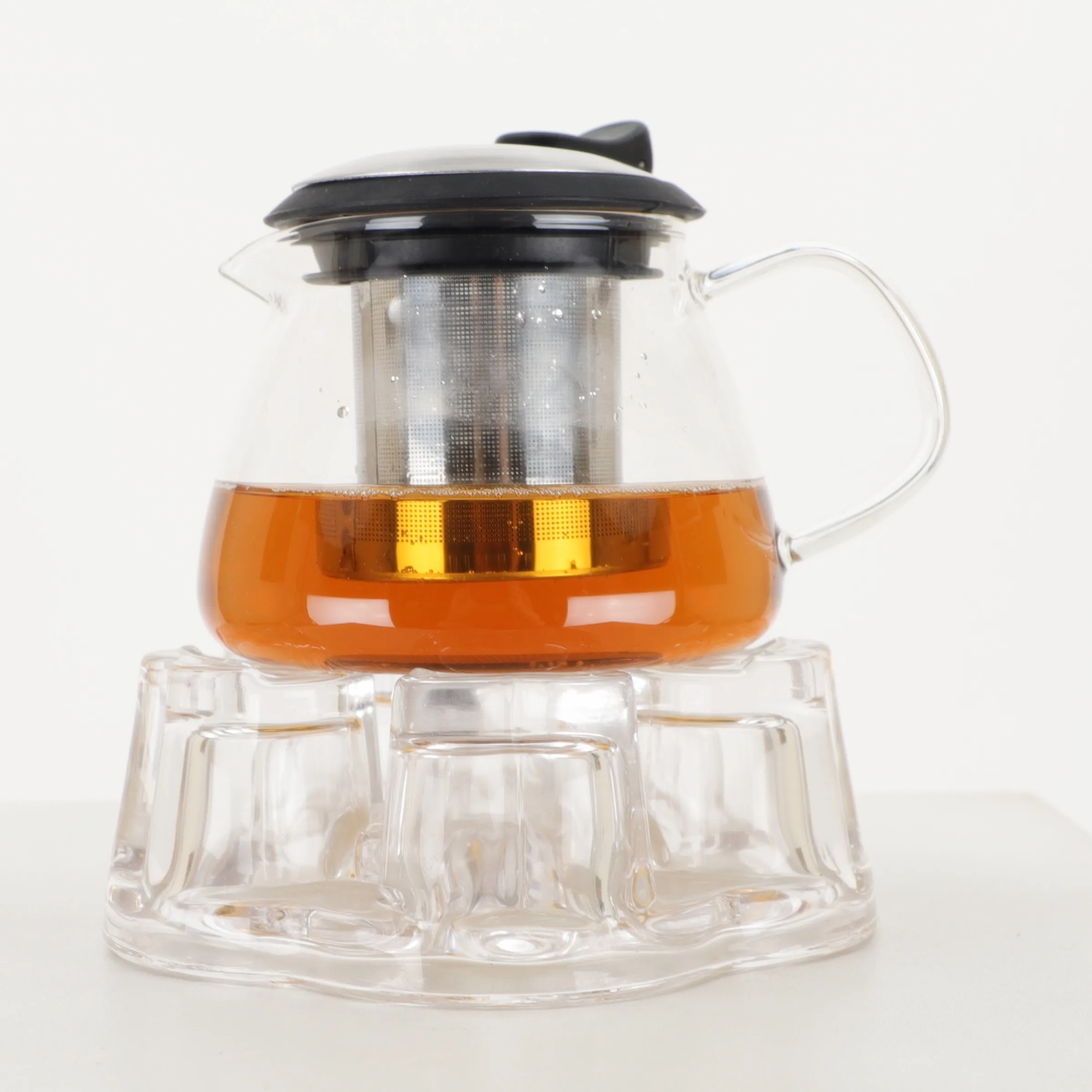 450ml 750ml Modern Eco-Friendly Custom Handblown Borosilicate Glass Teapot Removable Infuser Lid Heat Resistant Loose Tea