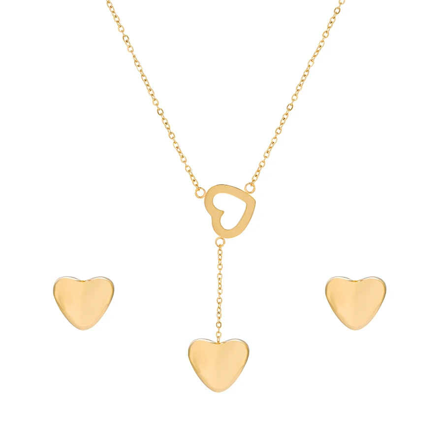 

S-197 Xuping fashion Stainless Steel Heart Afician Gold Plated Charm Earrings and Necklace Jewelry Set