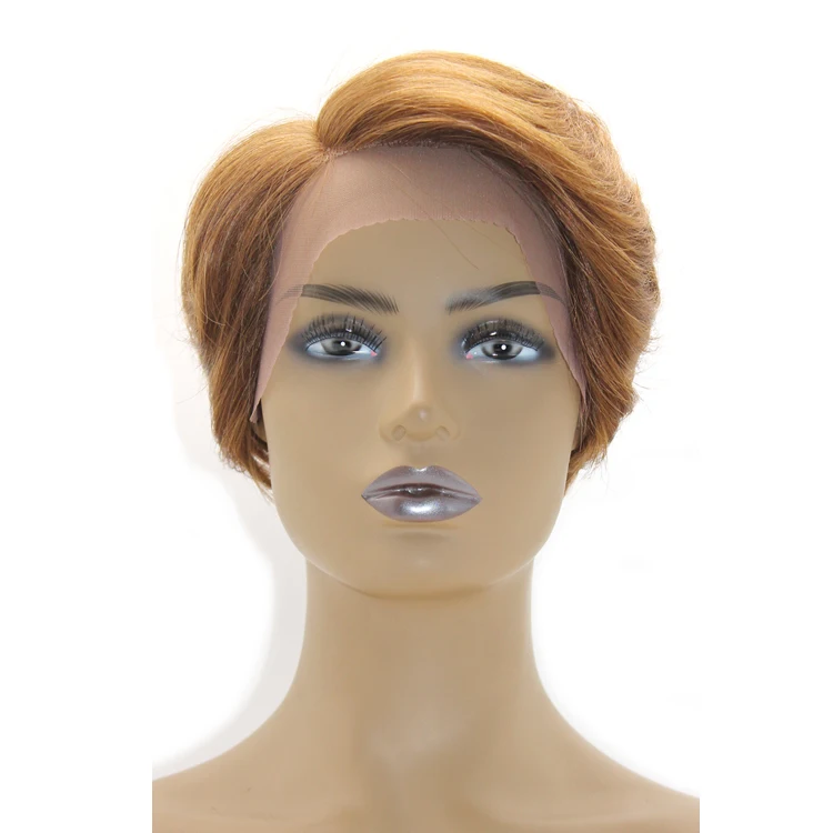 

Pixie Cut Colored Short Human Hair Wavy Wig Honey Blonde Lace Front U Part Wigs for Black Women 150% Pre Plucked