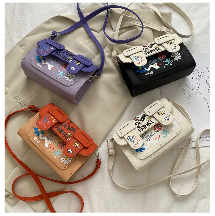 

2021 Hot Sale Fashion Girls Mini Purse Trendy Crossbody Messenger Bag Little Girl Graffiti Handbag Women Hand Bags, 3colors