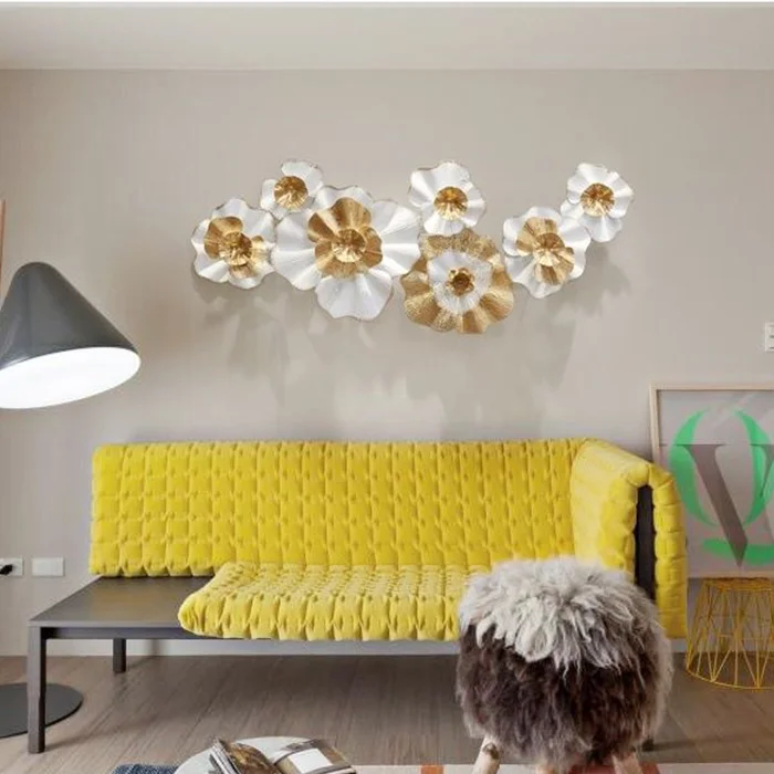 122*45cm Iron Pendant Wall Decoration Living Room Background Wall Entrance Metal Decoration Gold Flower Wall Hanging