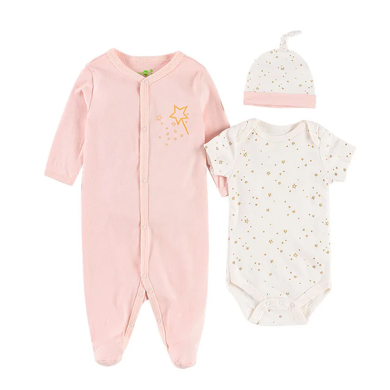 

O/A service Wholesal hot selling Baby Clothes pajamas Baby Girl boy Clothes LongSleeve Shortsleeve hat Baby Romper 3 pieces, Picture