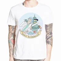 

New Men's Polyester Shirts Men Summer Slim Tee Printing Rick and Morty T-Shirts White Homme T-Shirts