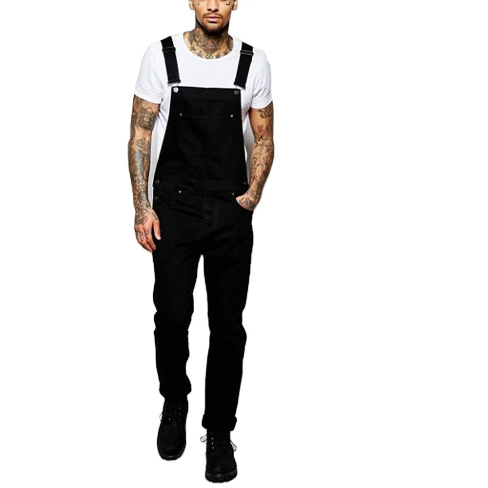 

Fall fashion new men's black casual strap one-piece jeans trousers temperament commuter