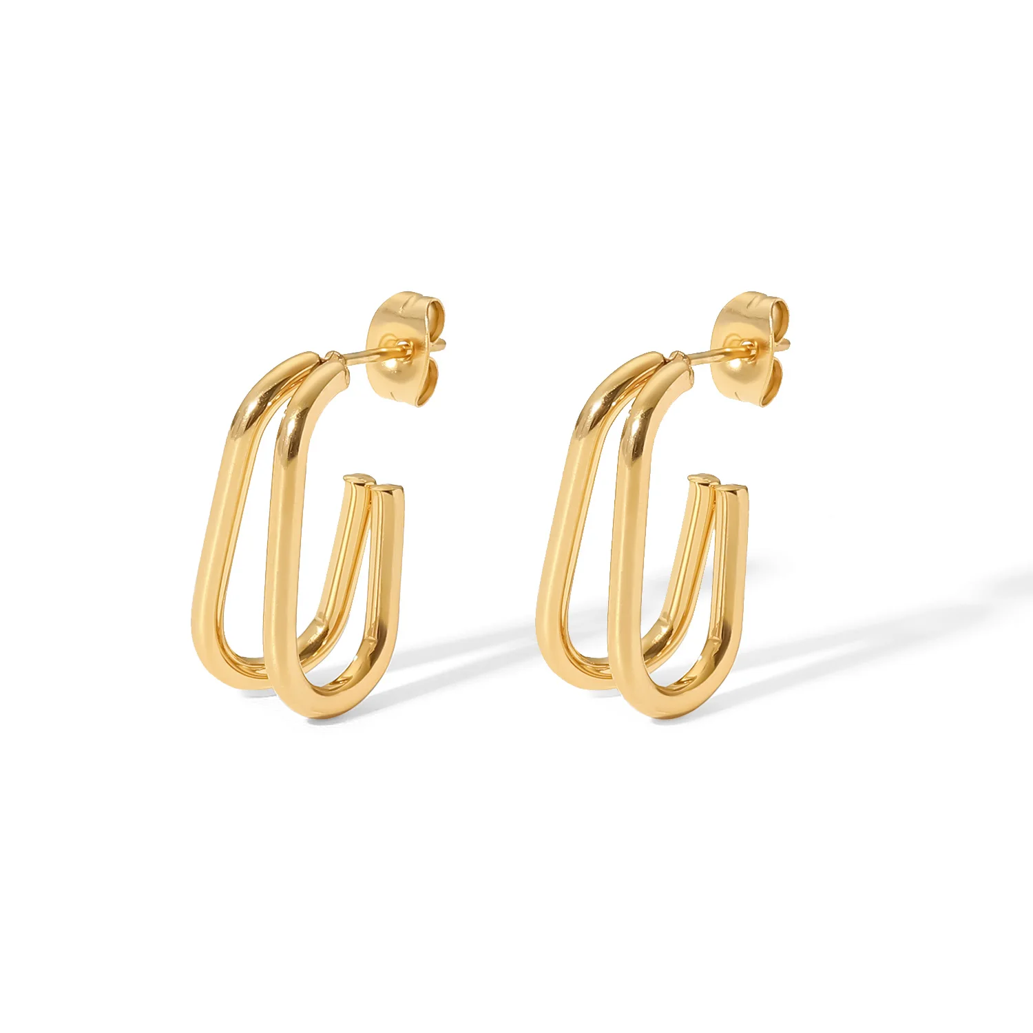 

Double Layer Line 18K Gold Plated Silver Plated Stainless Steel Jewelry Geometric Gift Charm CC Shaped Earrings