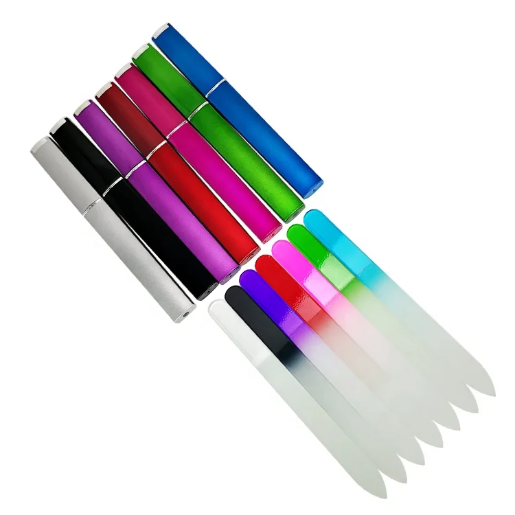 

Factory Professional Transparent Gradient Handle Custom Logo Glass Nail Files with beautiful sleeve, Colorful