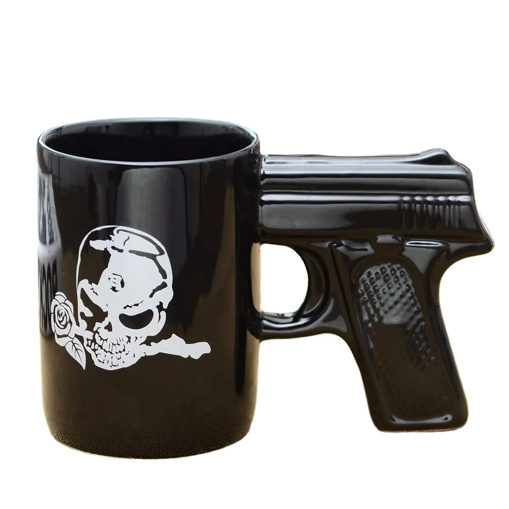 

3D Gun Handle Mug Pistol Office Ceramic Coffee Milk Tea Mugs And Cups Unique Gift Idea For Halloween, Black