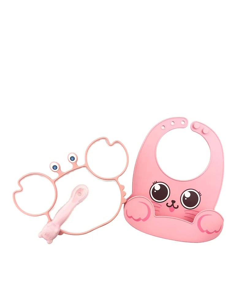 

Silicone Divided Plato Sets Factory Price Baby Feeding Bib And Plate Sets, Pink,blue,green,brown