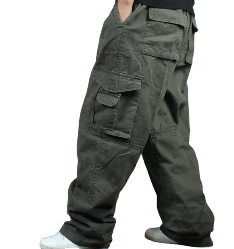 

washed cotton cargo plus size men's pants & trousers