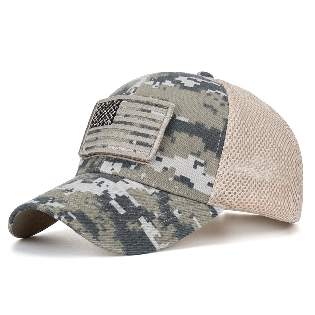 

Men's Tactical Operator Mesh Baseball Cap Trucker Outdoor USA Flag Patch Camouflage Hat