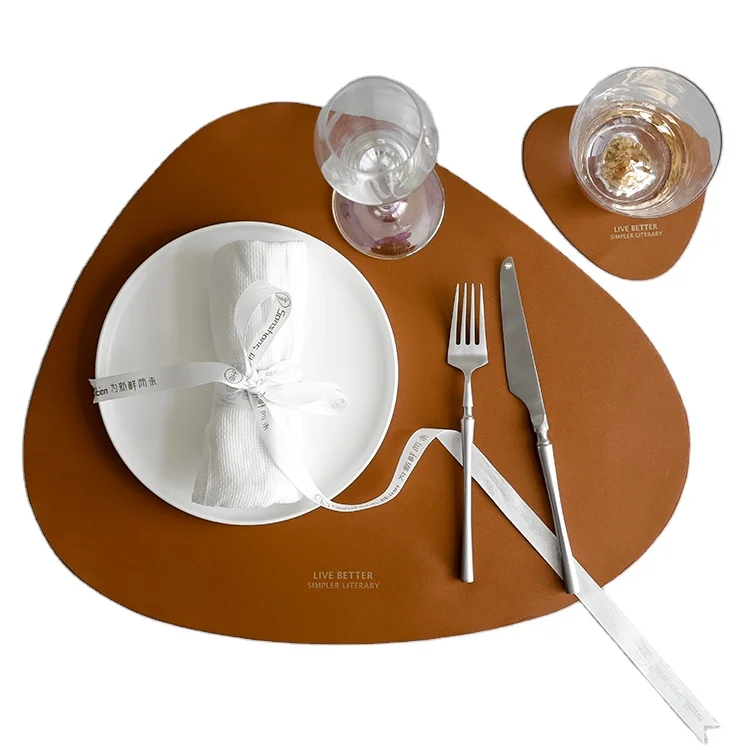 

Unique Design Irregular Waterproof Table Mat desktop Protection pads Leather Dining Coaster Set Table Mat