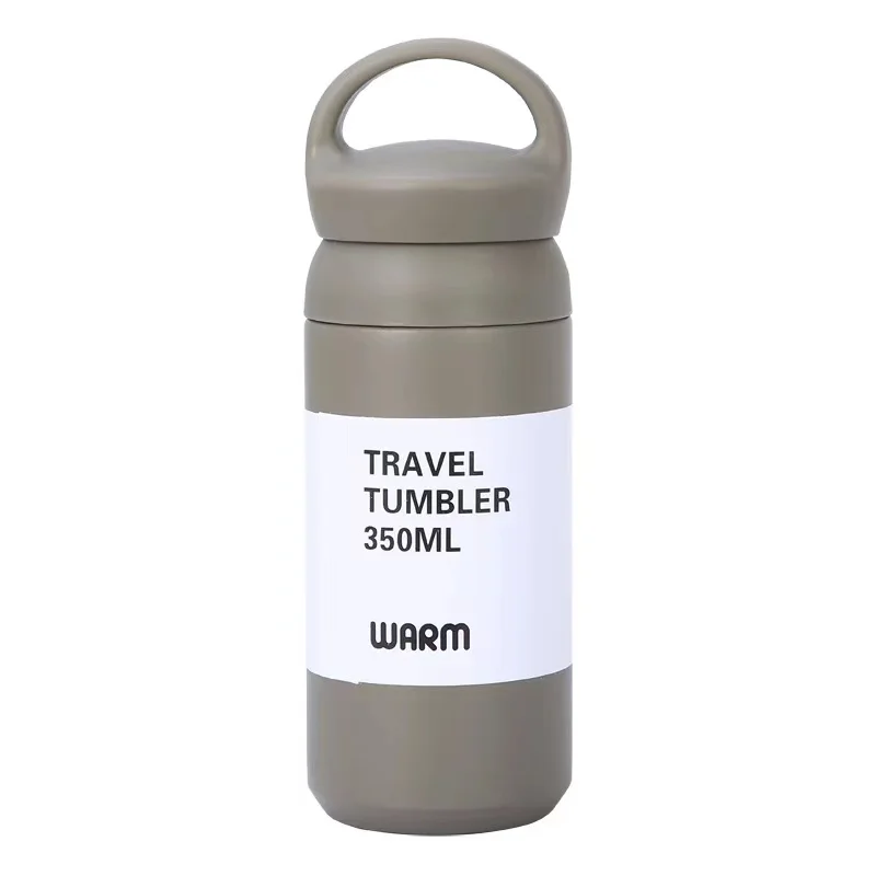 

Japanese Style Stainless Steel Vacuum Thermos Coffee Mug With Handle Lid Simple Insulated Coffee Tumbler Bottle kintos, White