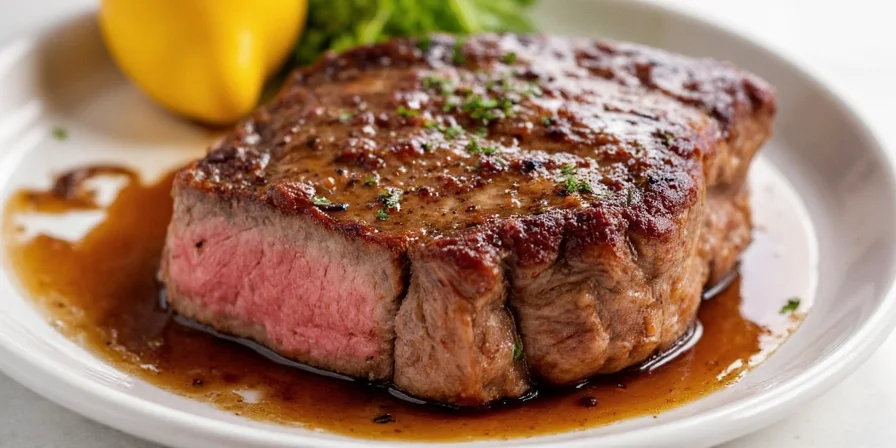 Oil steak sizzling on a pan