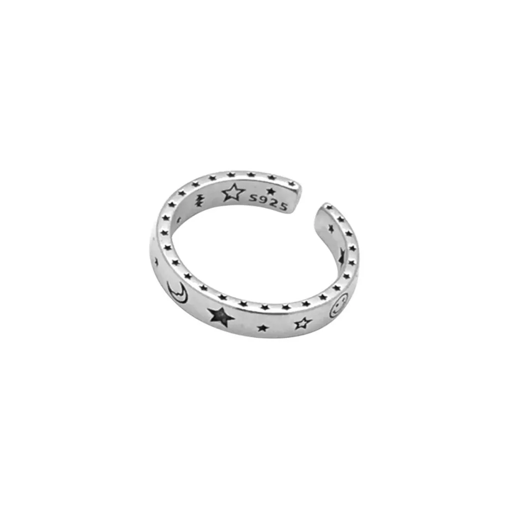 

925 Sterling Silver Fashion Fine Adjustable Silver Shiny Star Ring