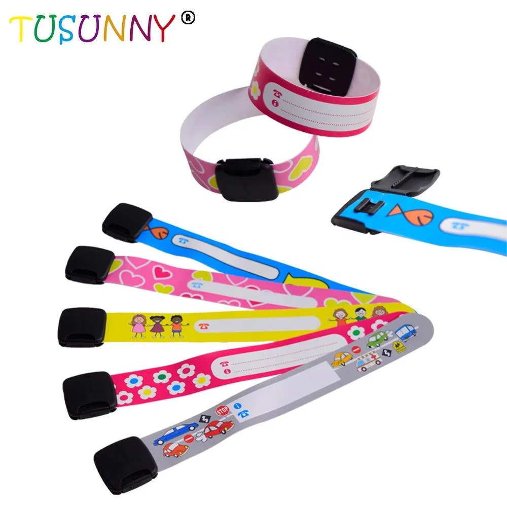 

Children Safety ID Wristband Reusable Identification Bracelets Waterproof ID Band Safety Wristband For Boys and Girls, Pink/green/blue/grey/red
