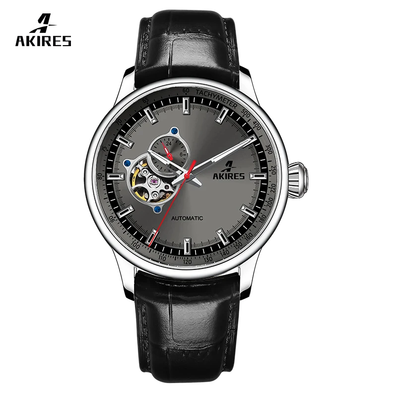 

AKIRES GM4007 Luxury Brand Mechanical Wristwatch Classic Men Genuine Leather Stainless Steel Sapphire Crystal Watch