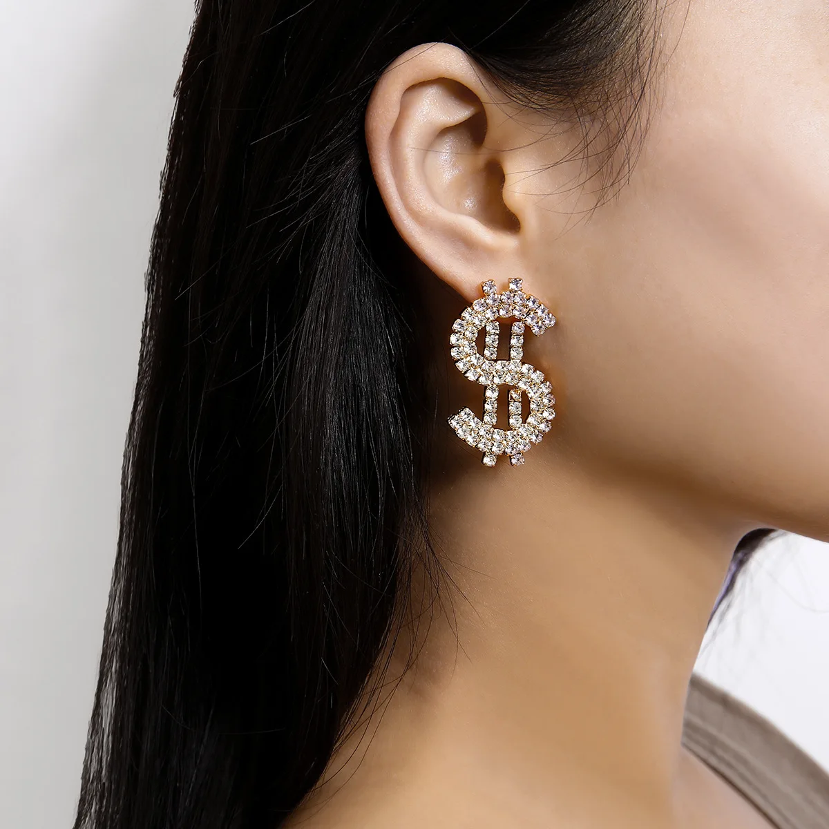 

Fashion Jewelry Super Shiny Crystal Rhinestone US Money Sign Stud Earring