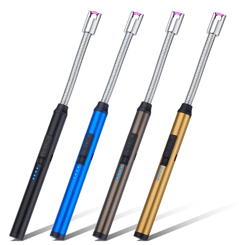 

Wholesale Electric Metal Charging Fancy Kitchen Windproof Electronic Arc Plasma Candle Lighter, Gold, blue, brown, black, red