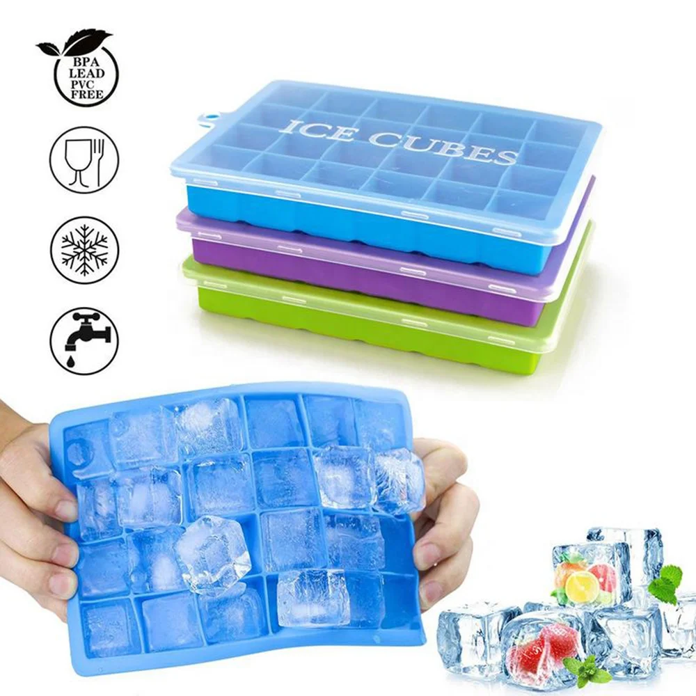 

Flexible and BPA Free Spill-Resistant Ice Cube Molds Trays with Lids for Chilled Drinks, Whiskey and Cocktails