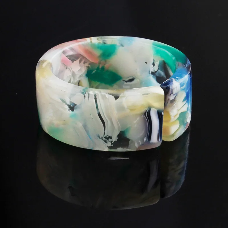 

Korean Trendy Design Retro Stacked Dyed Resin Finger Ring Colorful Acrylic Open Ring For Girls