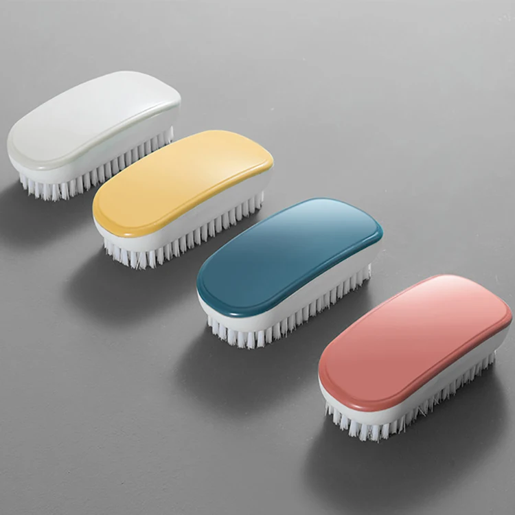 

New Design Short Plastic Handle Clothes Brush Natural Scrub Brush Washing For Clothing, Yellow,blue,white,red