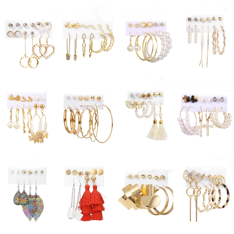 

Finetoo New Trendy Mixed Designs Earrings Set Tassel Hoop Dangle Butterfly Star Chain Earrings for Women Jewelry, Gold plated