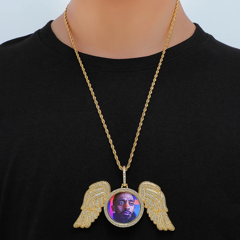 

Best Gifts Memorial Hiphop Brass Gold Plated ZIrcon Geometric Round Iced Out Diamond Custom Photo Picture Pendant Necklace