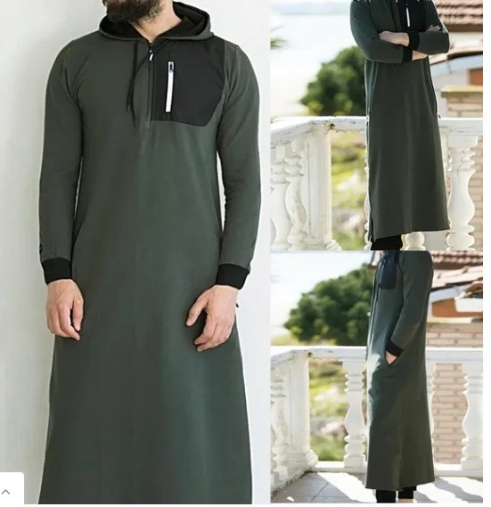 

Wholesale Dubai Muslim Men's Clothing New Men Thobe Islamic Hoodie Thobe Thawb