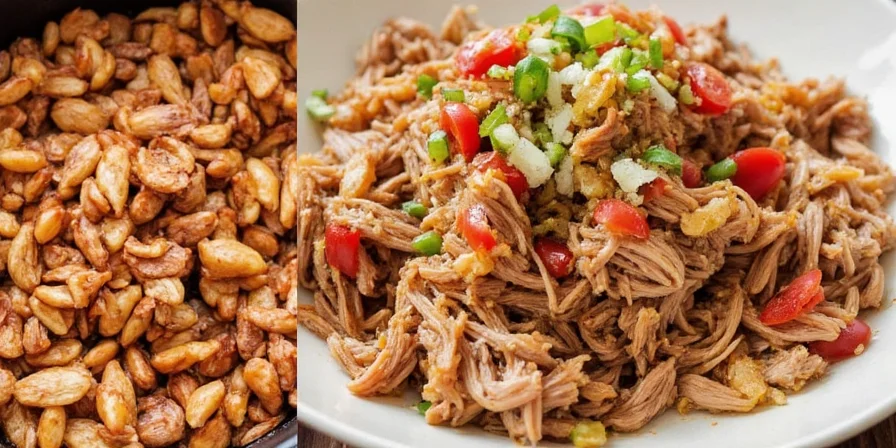 Mexican-style pulled pork tacos topped with avocado crema