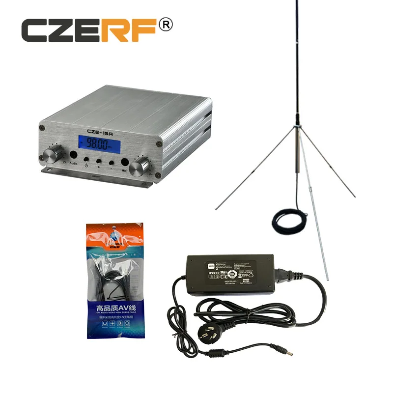 

CZE-15A 15W fm transmitter long range FM exciter 88Mhz - 108Mhz + GP 1/4 wave antenna + PowerSource