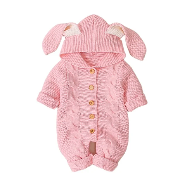 

Manufacture Baby Rompers Children's Rabbit Ears Hooded Newborn Baby Clothes Rompers Girls And Boys, Pink. white. gray