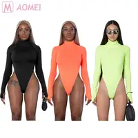 

B6019 hot onsale turtleneck solid color long sleeve skinny Clothing bodysuit Woman