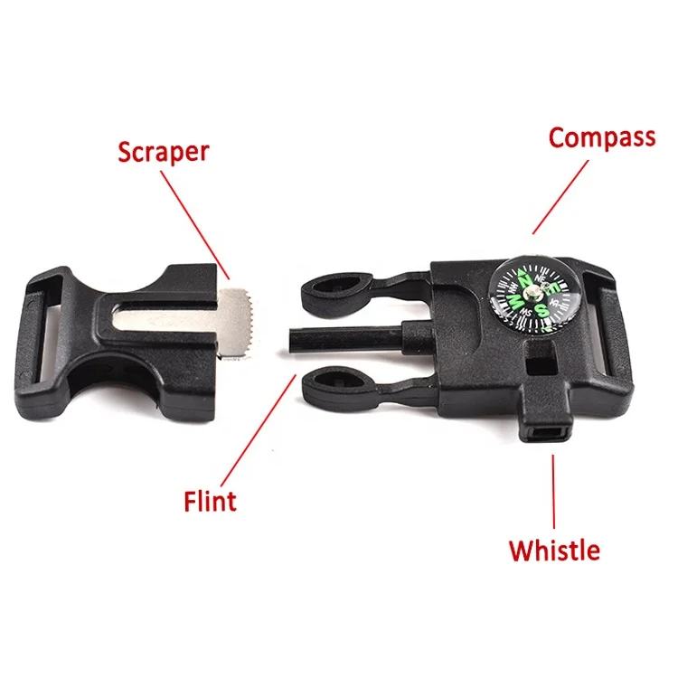 

Compass Flint Scraper Fire Starter Whistle Buckle For Outdoor Camping Emergency Survival